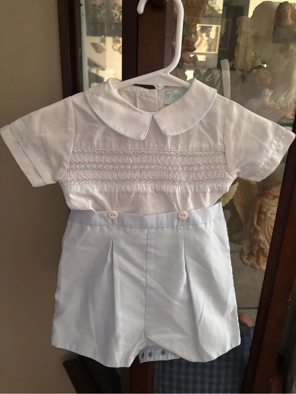 Petit Ami White and Light Blue Smocked One-Piece